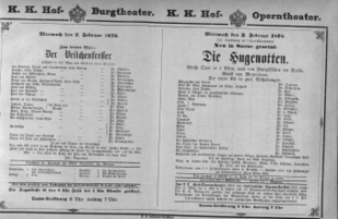 Theaterzettel (Oper und Burgtheater in Wien) 18760202 Seite: 1