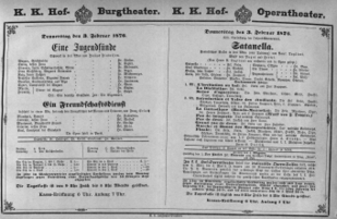 Theaterzettel (Oper und Burgtheater in Wien) 18760203 Seite: 1