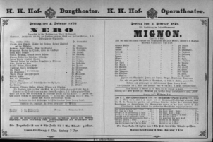 Theaterzettel (Oper und Burgtheater in Wien) 18760204 Seite: 1