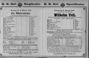 Theaterzettel (Oper und Burgtheater in Wien) 18760206 Seite: 1