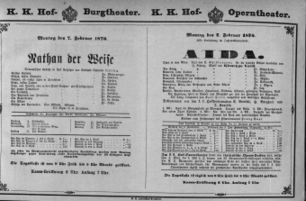Theaterzettel (Oper und Burgtheater in Wien) 18760207 Seite: 1