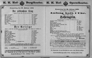 Theaterzettel (Oper und Burgtheater in Wien) 18760210 Seite: 1