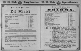 Theaterzettel (Oper und Burgtheater in Wien) 18760211 Seite: 1