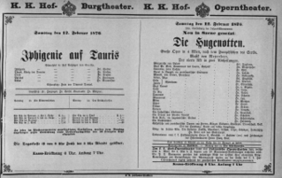 Theaterzettel (Oper und Burgtheater in Wien) 18760212 Seite: 1