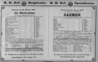 Theaterzettel (Oper und Burgtheater in Wien) 18760213 Seite: 1