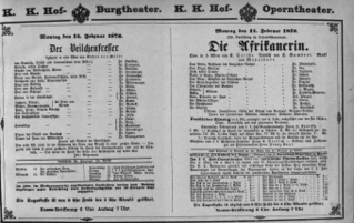 Theaterzettel (Oper und Burgtheater in Wien) 18760214 Seite: 1