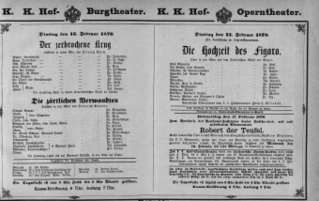 Theaterzettel (Oper und Burgtheater in Wien) 18760215 Seite: 1