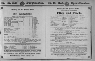 Theaterzettel (Oper und Burgtheater in Wien) 18760221 Seite: 1