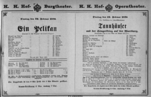 Theaterzettel (Oper und Burgtheater in Wien) 18760222 Seite: 1