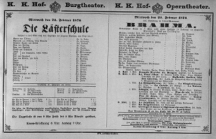 Theaterzettel (Oper und Burgtheater in Wien) 18760223 Seite: 1
