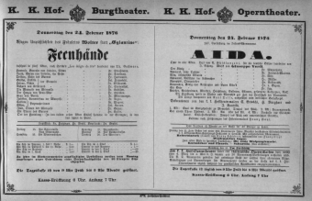 Theaterzettel (Oper und Burgtheater in Wien) 18760224 Seite: 1