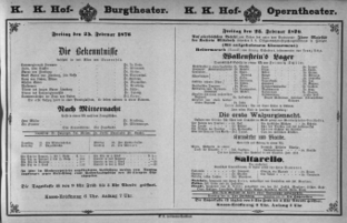 Theaterzettel (Oper und Burgtheater in Wien) 18760225 Seite: 1