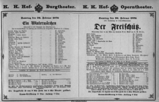 Theaterzettel (Oper und Burgtheater in Wien) 18760226 Seite: 1