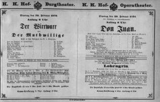 Theaterzettel (Oper und Burgtheater in Wien) 18760229 Seite: 1