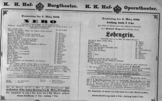 Theaterzettel (Oper und Burgtheater in Wien) 18760302 Seite: 1