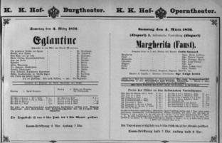 Theaterzettel (Oper und Burgtheater in Wien) 18760304 Seite: 1