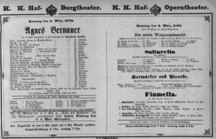 Theaterzettel (Oper und Burgtheater in Wien) 18760305 Seite: 1