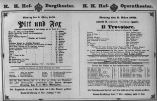 Theaterzettel (Oper und Burgtheater in Wien) 18760306 Seite: 1