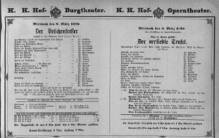 Theaterzettel (Oper und Burgtheater in Wien) 18760308 Seite: 1