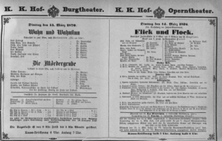 Theaterzettel (Oper und Burgtheater in Wien) 18760314 Seite: 1