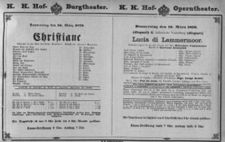 Theaterzettel (Oper und Burgtheater in Wien) 18760316 Seite: 1