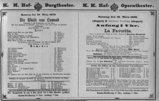 Theaterzettel (Oper und Burgtheater in Wien) 18760319 Seite: 1