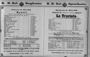 Theaterzettel (Oper und Burgtheater in Wien) 18760321 Seite: 1
