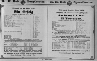Theaterzettel (Oper und Burgtheater in Wien) 18760322 Seite: 1