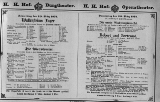 Theaterzettel (Oper und Burgtheater in Wien) 18760323 Seite: 1