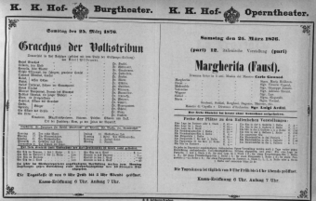 Theaterzettel (Oper und Burgtheater in Wien) 18760325 Seite: 1
