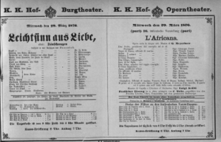 Theaterzettel (Oper und Burgtheater in Wien) 18760329 Seite: 1