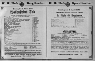 Theaterzettel (Oper und Burgtheater in Wien) 18760402 Seite: 1