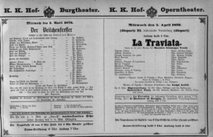 Theaterzettel (Oper und Burgtheater in Wien) 18760405 Seite: 1