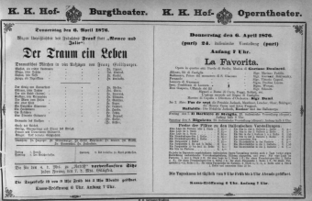 Theaterzettel (Oper und Burgtheater in Wien) 18760406 Seite: 1