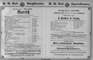 Theaterzettel (Oper und Burgtheater in Wien) 18760407 Seite: 1