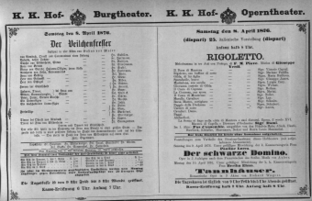 Theaterzettel (Oper und Burgtheater in Wien) 18760408 Seite: 1