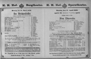 Theaterzettel (Oper und Burgtheater in Wien) 18760417 Seite: 1