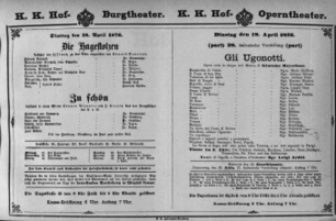 Theaterzettel (Oper und Burgtheater in Wien) 18760418 Seite: 1