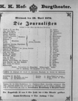 Theaterzettel (Oper und Burgtheater in Wien) 18760419 Seite: 1