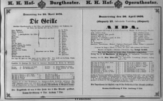 Theaterzettel (Oper und Burgtheater in Wien) 18760420 Seite: 1