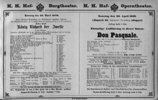 Theaterzettel (Oper und Burgtheater in Wien) 18760423 Seite: 1