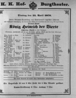 Theaterzettel (Oper und Burgtheater in Wien) 18760425 Seite: 1