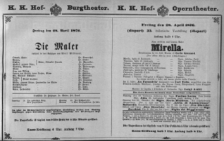 Theaterzettel (Oper und Burgtheater in Wien) 18760428 Seite: 1