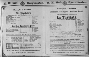 Theaterzettel (Oper und Burgtheater in Wien) 18760501 Seite: 1