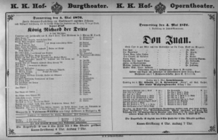 Theaterzettel (Oper und Burgtheater in Wien) 18760504 Seite: 1