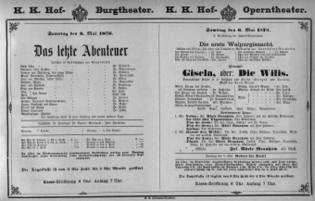 Theaterzettel (Oper und Burgtheater in Wien) 18760506 Seite: 1