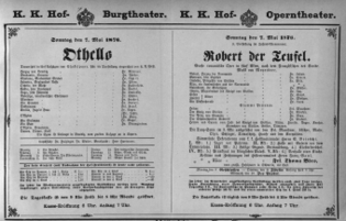 Theaterzettel (Oper und Burgtheater in Wien) 18760507 Seite: 1