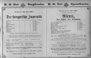 Theaterzettel (Oper und Burgtheater in Wien) 18760512 Seite: 1