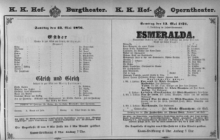 Theaterzettel (Oper und Burgtheater in Wien) 18760513 Seite: 1