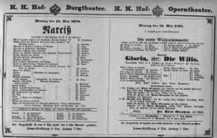 Theaterzettel (Oper und Burgtheater in Wien) 18760515 Seite: 1